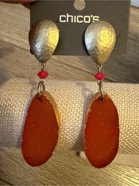 Chico's Orange Druzy Drop Earrings